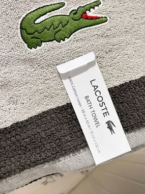 Lacoste Bath Towel Brown Big Crocodile Logo 30" x 52" 100% Cotton
